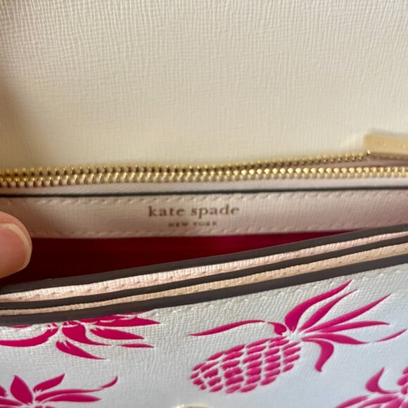 Kate Spade Morgan Pineapple Embossed Flap Chain Wallet Purse - Picture 7 of 11